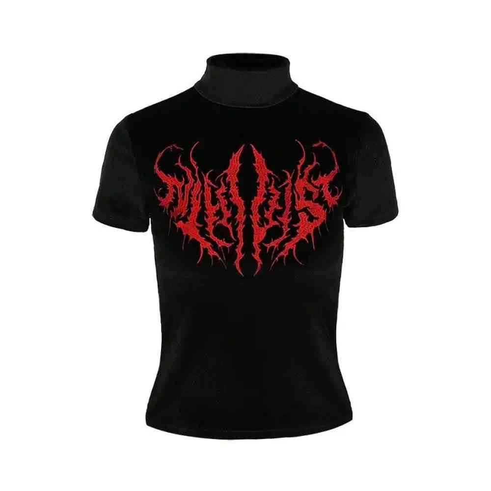 Restyle - Nihilist Velvet Embroidered Top - Black